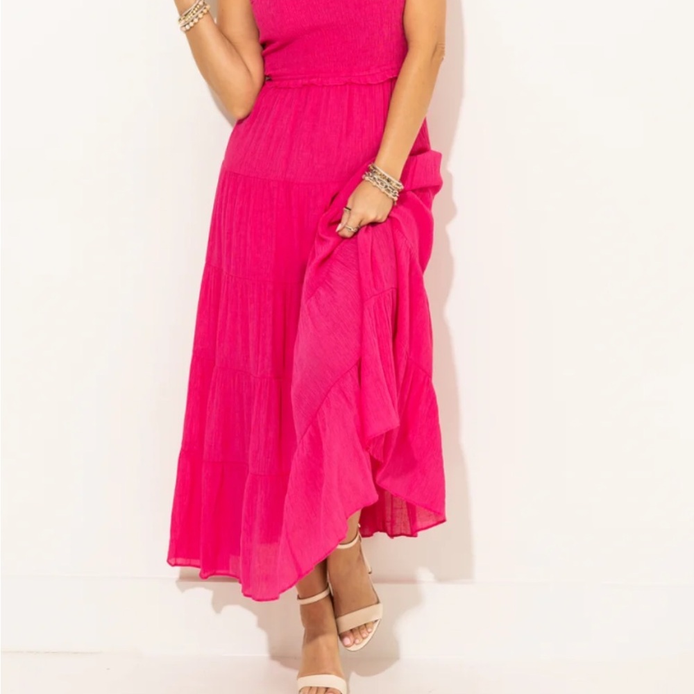 Hot Pink Tiered Maxi Dress - Sleeveless